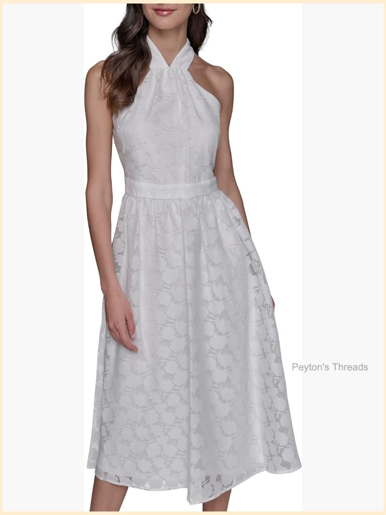 Sleeveless Halter Neck Midi Dress Fit & Flare Nylon Blend